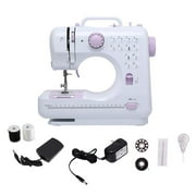 Compact Sewing Machine Double Thread Double Speed 12 Stitch Patterns with Sewing Light and Foot Pedal -White