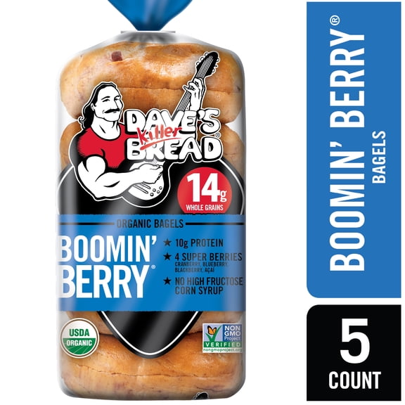 Dave's Killer, Bread Boomin' Berry Organic Bagels, 16.75 oz, 5 Ct, Shelf-Stable