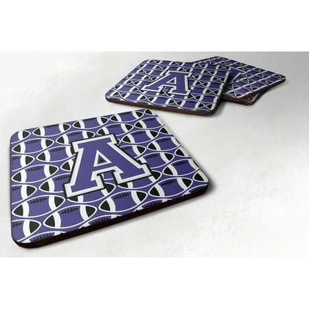 

Carolines Treasures CJ1068-AFC Letter A Football Purple and White Foam Coaster Set of 4 3 1/2 x 3 1/2 multicolor