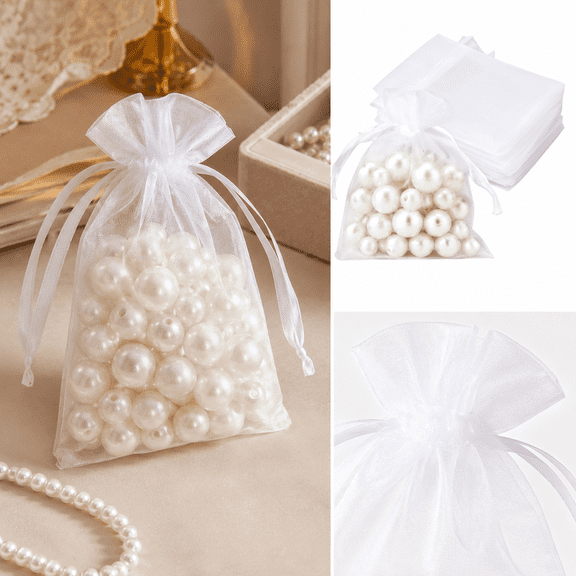 100Pcs Organza Drawstring Gift Bags 6x9in, Sheer Reusable Pouches for Candy Jewelry Wedding Favors, Party Supplies