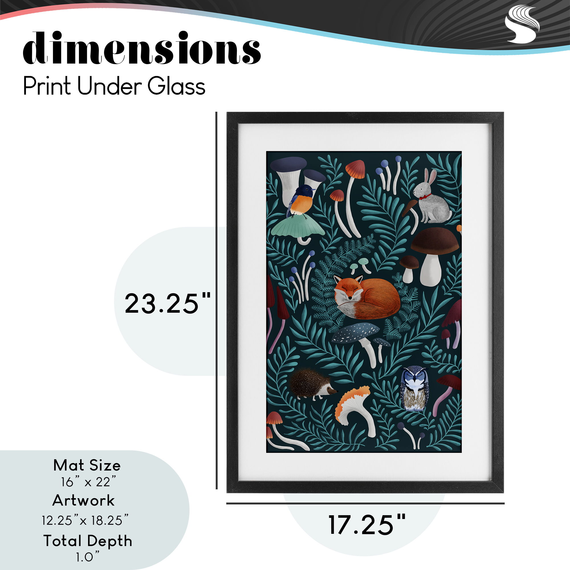 Woodland Animals & Botanical Sprigs Black Framed Print Under Glass, design by Metka Hiti