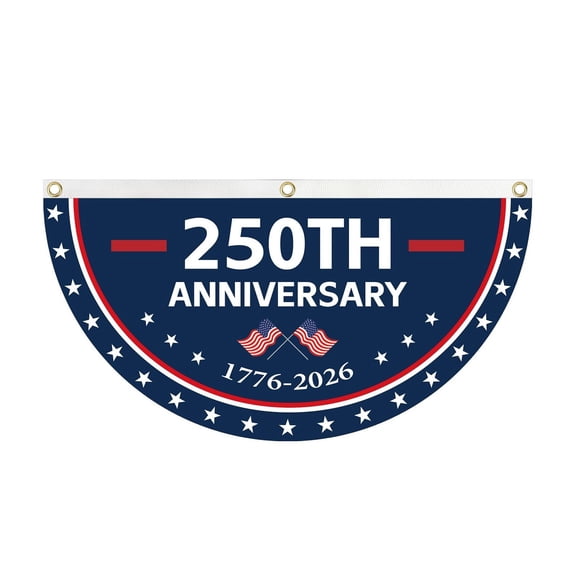 USA 250th Anniversary Fan Flag, Patriotic Bunting Banner with Brass Grommets for Outdoor Front Door Porch Yard Decor, Red White and Blue, 1 Pack