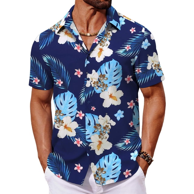 Camisa COOFANDY de manga corta con botones hawaiana para hombre