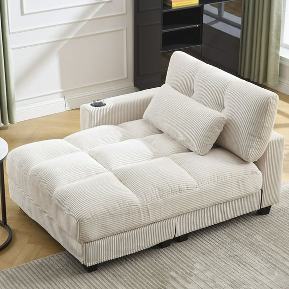 Sleeper Sofa Couch Bed, Oversized Chaise Lounge Chair Cozy Cloud Couch (Beige)