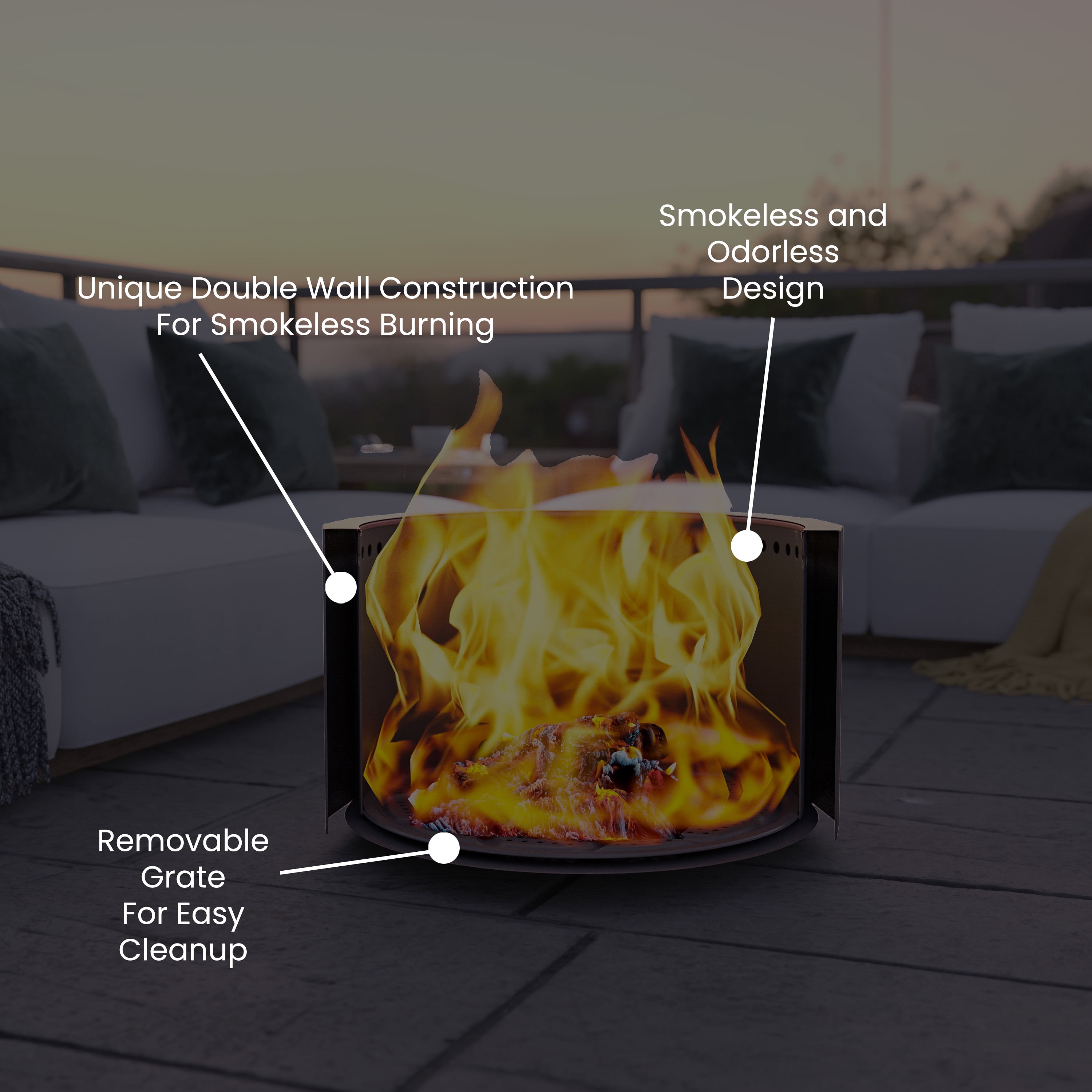 Flash Furniture Titus Commercial Grade 19.5 inch Smokeless Outdoor Firepit, Natural Wood Burning Portable Fire Pit With Waterproof Cover, Black