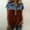 *Brown, variant on Women's Notch Collar Patchwork Denim Short Sleeve Shirt ,Trendy Casual Blouse Blue,Womens Plus XL