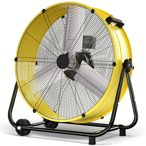 Uthfy Ventilador de tambor industrial de alta resistencia de 24 pulgadas, ventilador de piso de alta velocidad de 320 W con 3 velocidades, ventilador de garaje de metal con inclinación de 360 ° para