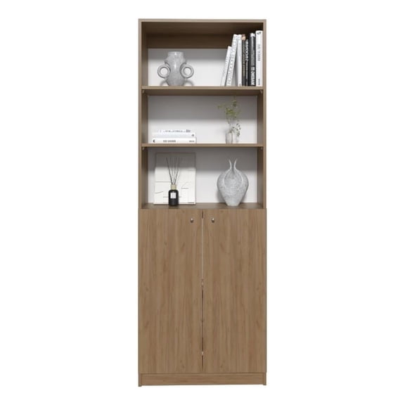 Vinton 2 Door Bookcase with Upper Shelves Natural Oak/White Engineered Wood