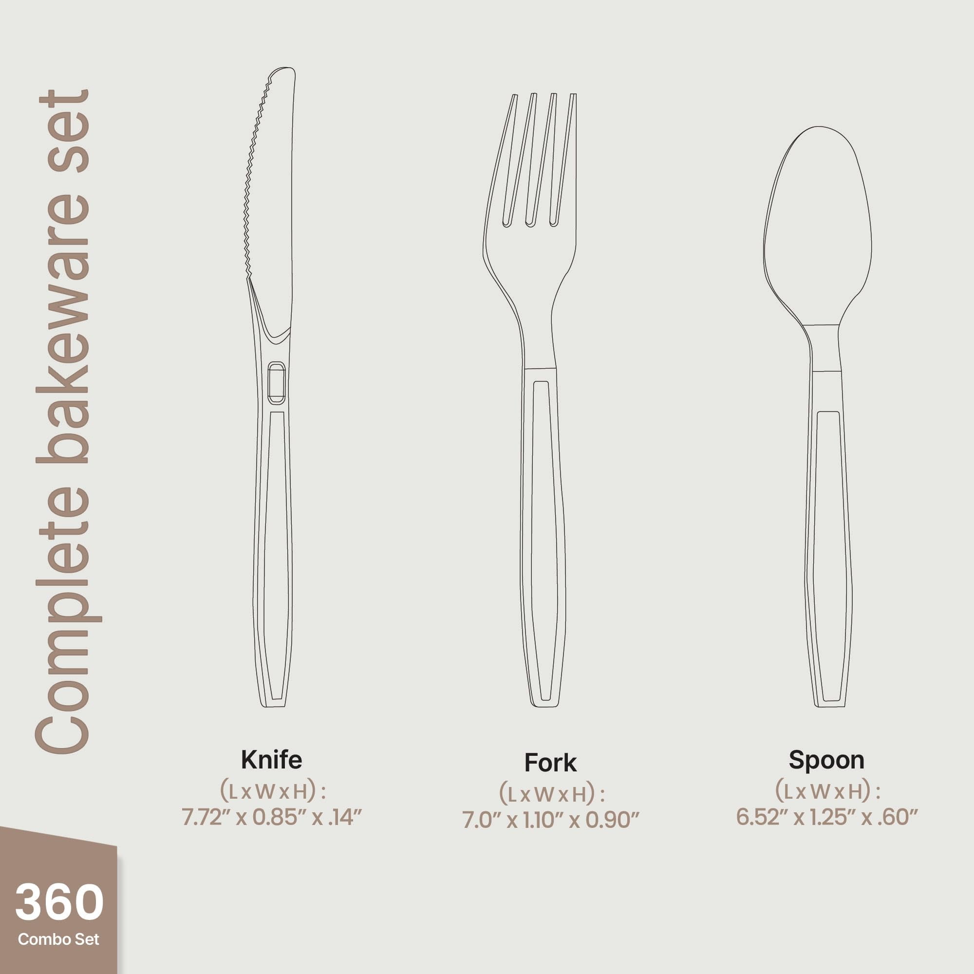 Bakken Disposable Cutlery Set 360 Pieces of Forks, Knives & Spoons, Heavy Duty Plastic Silverware, Heat-Resistant, Reusable Utensils for Parties and Everyday Use, Clear