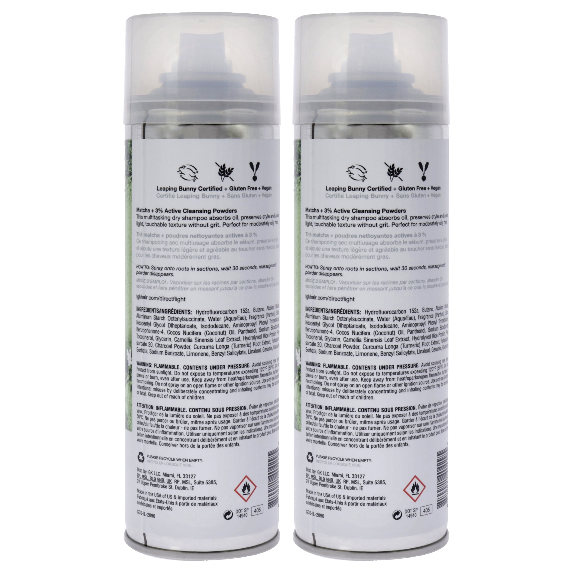 IGK Direct Flight Matcha Dry Shampoo - Pack of 2 , 6.3 oz Dry Shampoo
