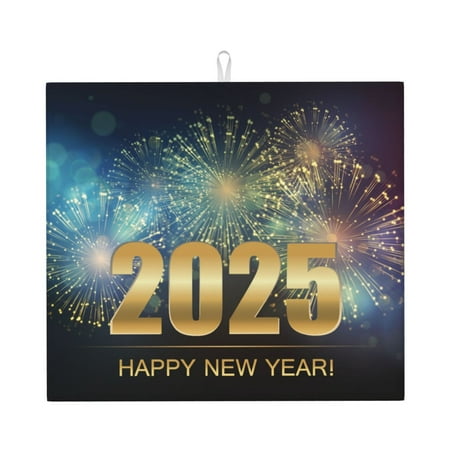 

Vsdgher 2025 New Year 5 Print Dish Drying Mat Kitchen Counter Mat Dish Drying Pad for Dishes Utensils Pots and Pans 16 x 18