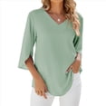 thumbnail image 1 of Blusas Elegantes e Informales para Mujer, de 1/2, para Trabajo, Oficina, de , con Cuello en V, Color Verde Frijol, Talla XL, 1 of 9