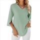 thumbnail image 1 of Blusas Elegantes e Informales para Mujer, de 1/2, para Oficina, de , con Cuello en V, Color Verde Frijol, Talla XXL, 1 of 9