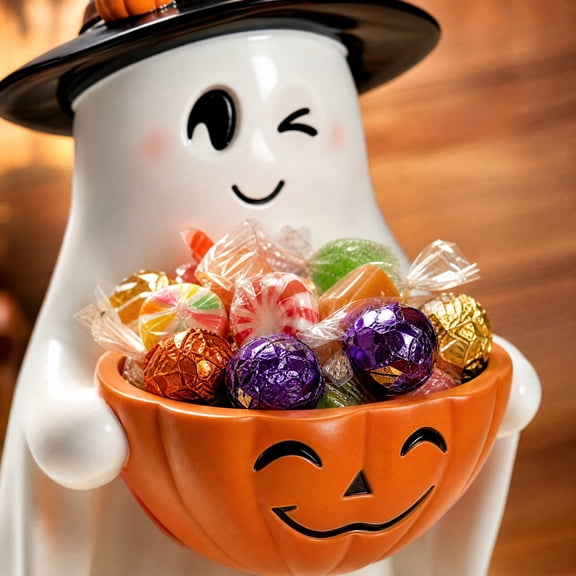Halloween Ghost Resin Candy Bowl Adorable Ghost Snack Storage Holder Multi-Functional Tabletop Decor Prop Desktop Key Tray Holiday Gift for Home Party Decoration