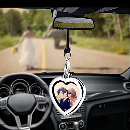 Heart Shaped Libloop Car Auto Rearview Mirror Hanging Ornament Beautiful Photo Frame Locket Photo Frame Metal for Car Mirror 