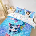 thumbnail image 2 of Castle Fairy Watercolor Mermaid Cat Duvet Cover Queen,Glitter Scale Seashell Pattern Queen Bedding,Blue Rainbow,Reversible,3-Piece,No Comforter,1 Duvet Cover and 2 Pillowcases, 2 of 6
