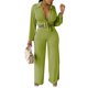 thumbnail image 4 of VISgogo Conjunto de Ropa de 3 Piezas para Mujer, Blusa de Color Sólido de Manga Larga con Cuello de Solapa + Sujetador + Pantalones de Pierna Ancha VISgogo moda, 4 of 9