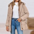 thumbnail image 7 of yuCgh Women's Solid Color Hooded Jacket Cotton Jacket with Mid-Length Design for Winter Warm and Comfortable Outerwear for Daily Use,Beige L, 7 of 7