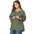 thumbnail image 2 of GRACE & GRANDEUR Haut à Manches Longues Raglan Ajouré à Col Noué pour Femme Grande Taille Vert 2X, 2 of 7