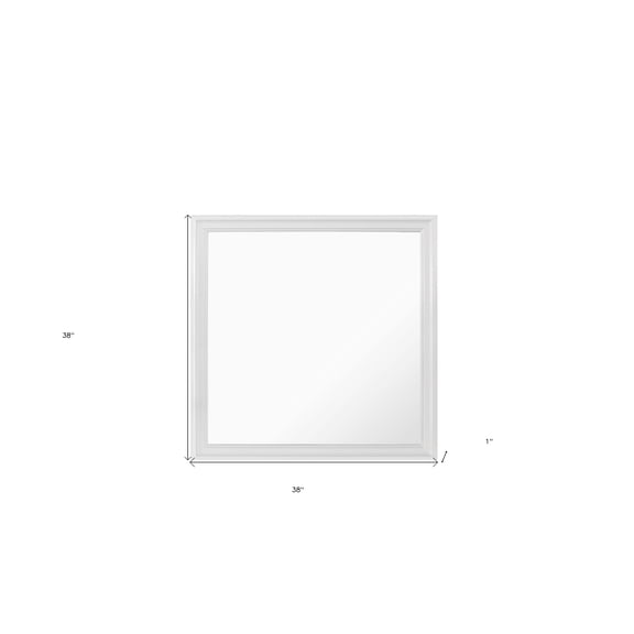 38" White Square Wood Framed Accent Mirror