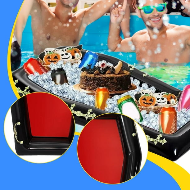 Enfriador de ataúd inflable de 52 pulgadas, contenedor de bebidas inflable, ataúd falso, flotador, hielera para Halloween, picnic