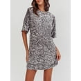 thumbnail image 7 of Niusricy Women's Sexy Sequin Mini Dress Ladies Sparkly Round Neck T-Shirt Dress Loose Casual Shiny A-line Dress Fashion Short Sleeve Open Back Tie-Up Evening Dress for Party Bar Club, 7 of 7