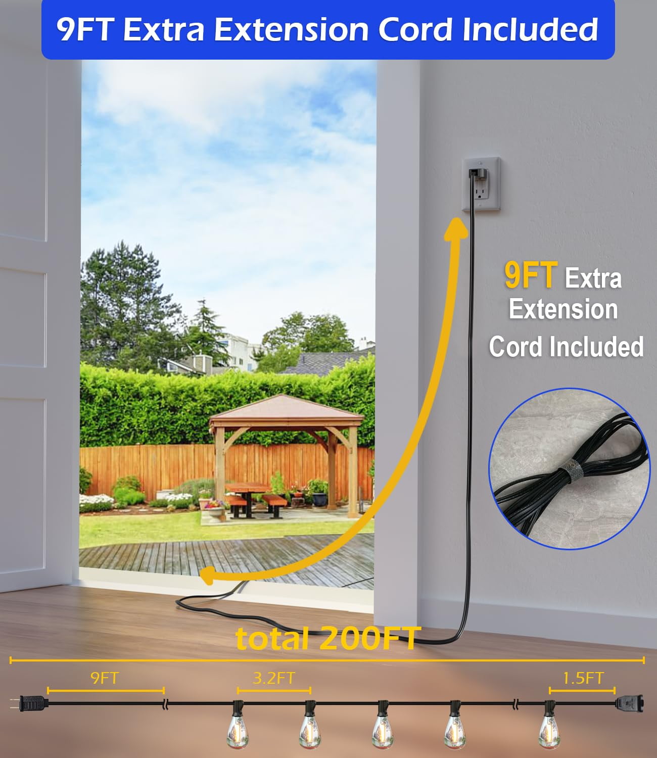 100 Foot S14 LED Edison Outdoor String Lights Commercial Grade String Lights Backyard Garden Cafe Market Light Set