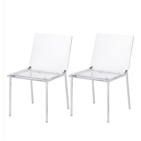 Pemberly Row Pure Decor 17.5" Acrylic Metal Dining Chair - Chrome (Set of 2)