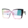 thumbnail image 2 of Womens Color Mirror Oversized Half Rim Shield Cat Eye Plastic Fashion Sunglasses Black - Pink Mirror, 2 of 4