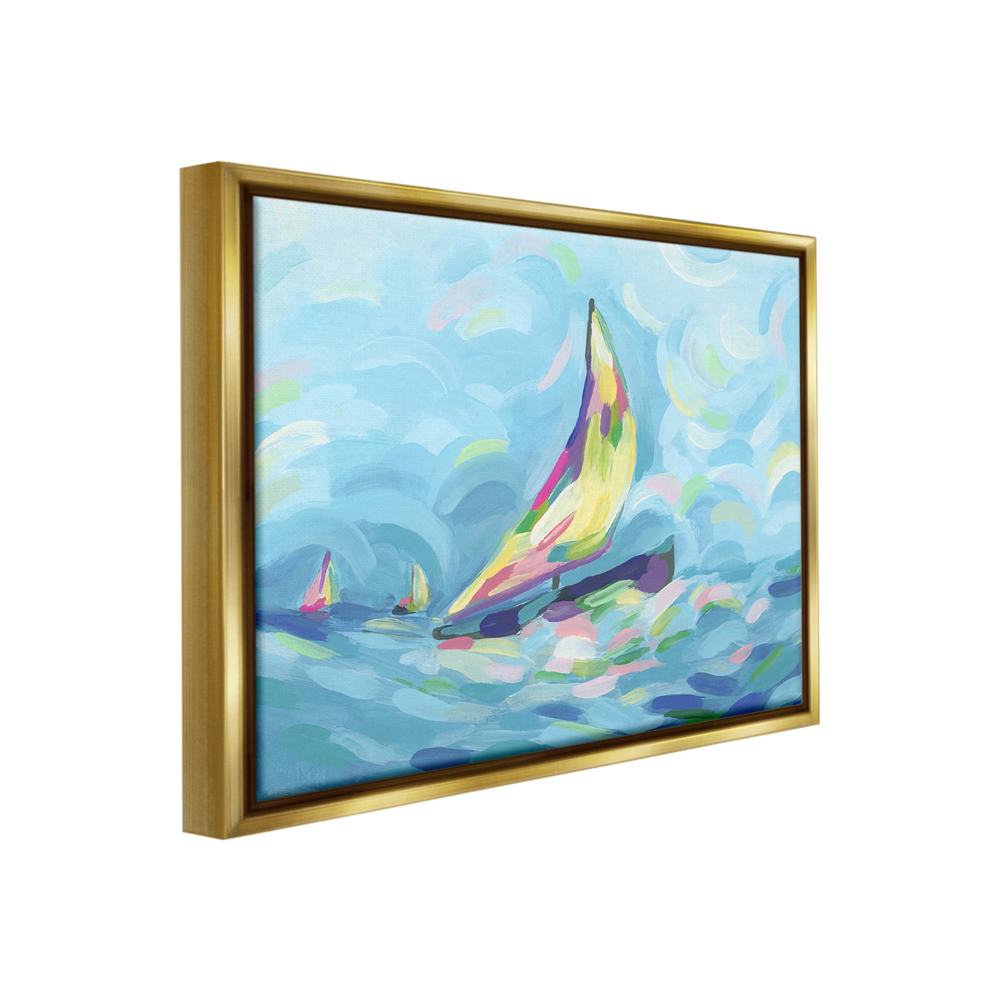 Stupell Industries Abstract Sailboat View Nature Painting Gold Floater Framed Canvas Art Print Wall Art, 31 x 25