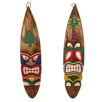 Chesapeake Bay Ltd Set of 2 Tiki Surfboard Wall Decor 39" Sea Turtle Palm Tree Hand-Carved Art