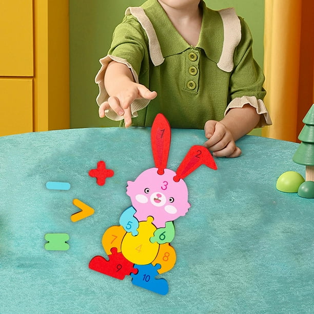 Rompecabezas de números, rompecabezas de animales, juguetes Montessori para niños de 3 años para habilidades motoras finas, niños y niñas en edad Conejo Hugo Rompecabezas de madera