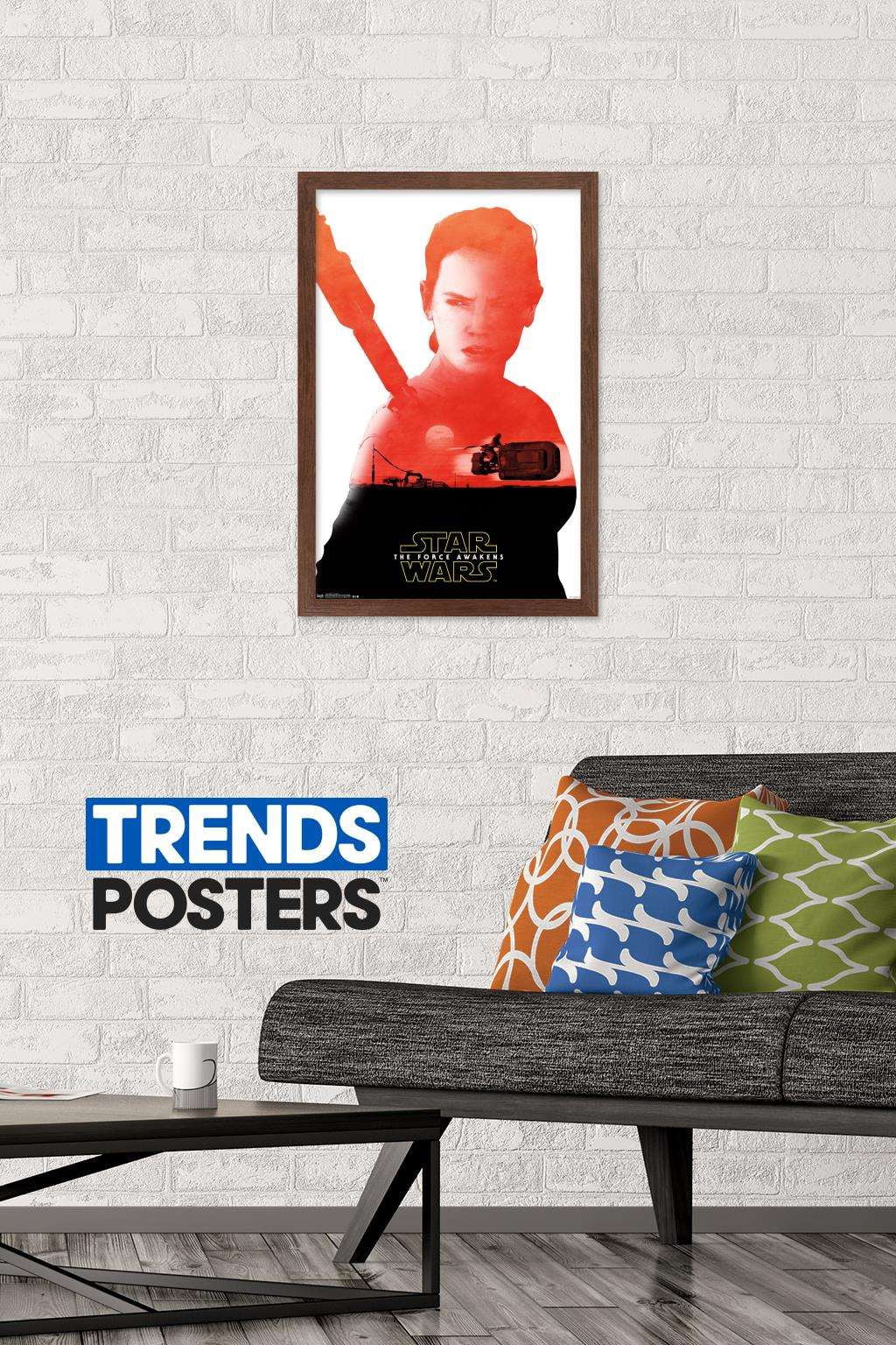 Star Wars: The Force Awakens - Rey Badge Wall Poster, 14.725" x 22.375", Framed