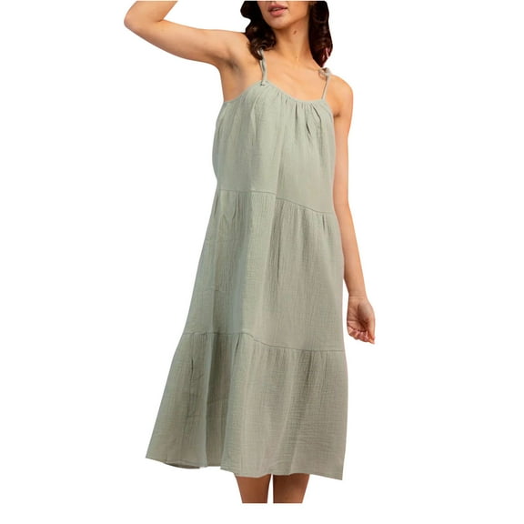 SMihono Summer Sling Pajama Long Dress for Women Open Back Ruffle Sexy Tiered Layer Loose Casual Sleeveless Prom Dress Trendy Slip Solid House Dress Strap Off Shoulder Babydoll Gray 6
