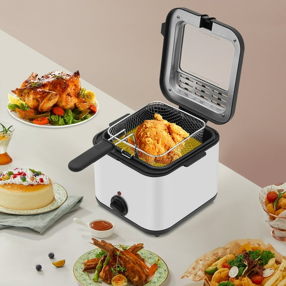 Peakora Deep Fryer 1000w Electric Deep Fryer with 2.64qt Large Capacity Basket for Home Use Featuring Temperature Control Easy-Clean Non-stick Interior Pot Stainless Steel