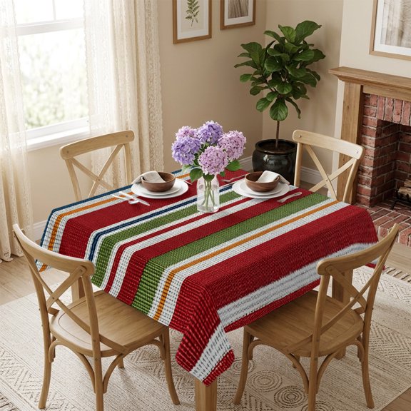Classic Farmhouse Square Tablecloth 54x54 Inch Modern Blue Red Green Stripes Waterproof Polyester Table Cover, Washable Stain Resistant Tablecloth for Dining Table Kitchen Wedding