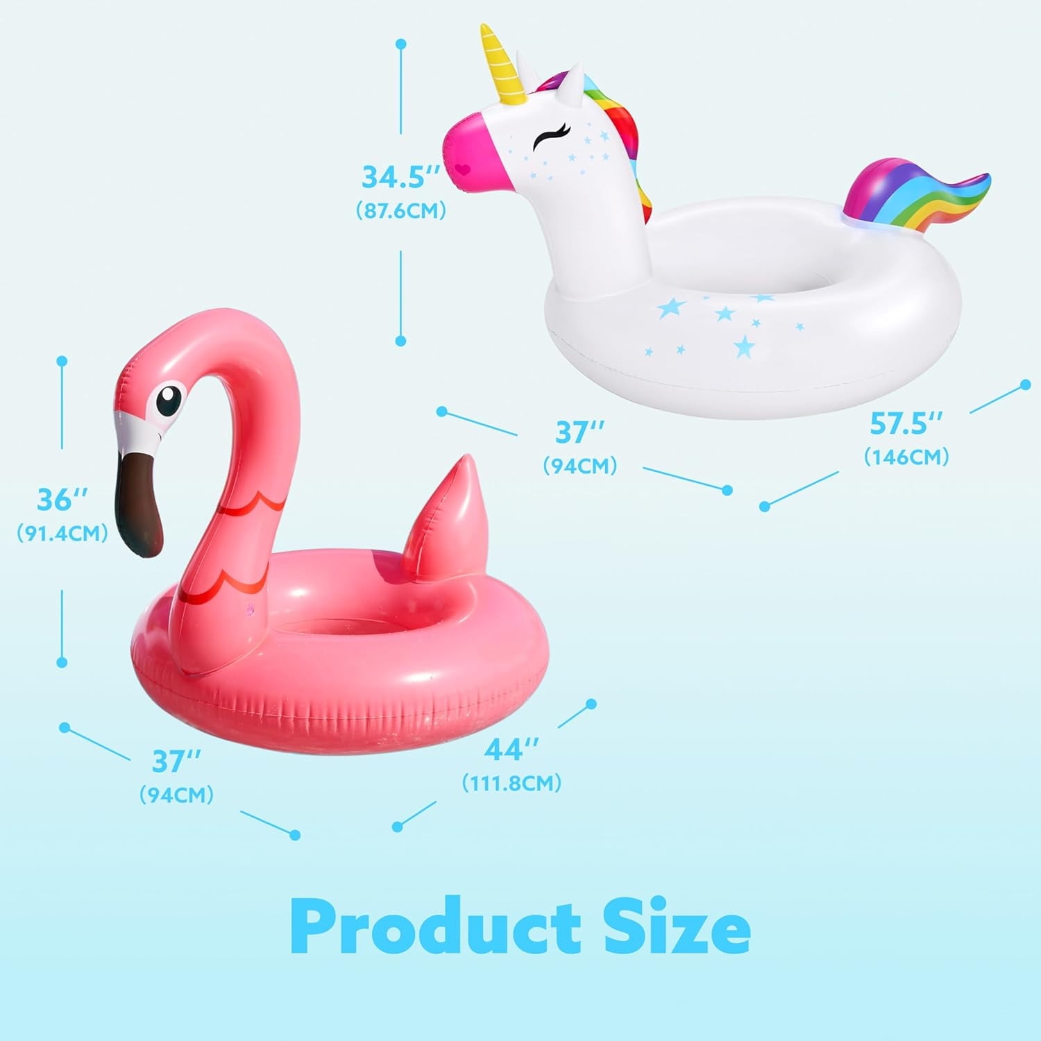 Joyfy 2-Pack Unicorn Flamingo Pool Floats, Pool Tubes for Floating, Fun Beach Floaties, Summer Party Pool Toys for Adults Kids