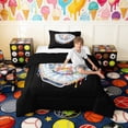 thumbnail image 2 of Erosebridal Pastel Striped Baseball Glove Print Twin Comforter Sets, Cute Sports Bedding Set for Kids Boys and Girls, Black Reversible 2-Piece, 1 Comforter and 1 Pillowcase, 2 of 6