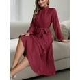 thumbnail image 6 of ZOELNIC Women's Mock Neck Long Sleeve Dress High Waist Belted Pleated Flowy A-Line Cocktail Party Maxi Dress, L, 6 of 7