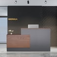 thumbnail image 2 of Vakiorn L Shaped Modern Wooden Commercial Reception Desk 71 inch with Counter Shelves Storage Drawers for Office Home Brown Black Left, 2 of 10