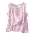 thumbnail image 3 of Maean Girl's Cotton Linen Tank Top Plaid Crew Neck Sleeveless Shirts Summer Lightweight Breathable Beach Clothes, 3 of 7