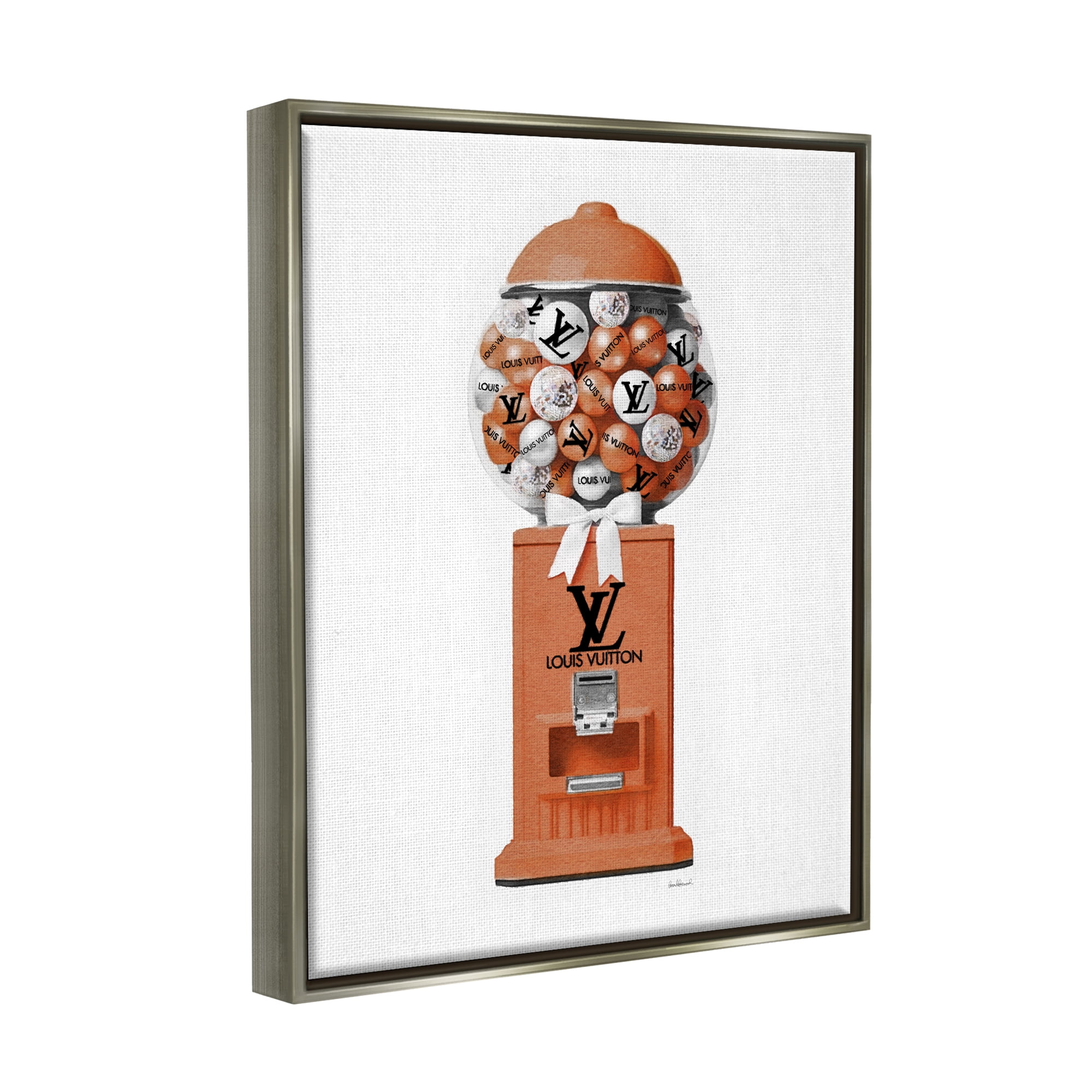 Stupell Industries Gumball Dispenser Glam Beauty & Fashion Painting Gray Floater Framed Canvas Art Print Wall Art, 25 x 31