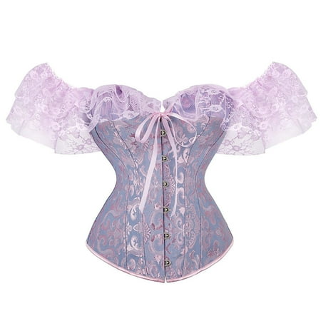 MNCEKFOD Shapewear for Women Sexy Stretch Lace Up Vintage Boned Bustier Corset With Garters Boned Overbust Corset Bustier Lingerie Blue M