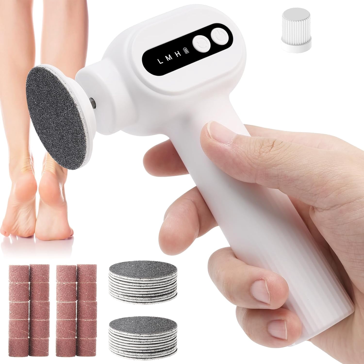 Momihoom Electric Callus Remover for Feet, 2 in 1 Electric Foot File Grinder, Rechargeable Cordless Foot Scrubber for Dead Skin, Adjustable Speed, Professional Pedicure Tools