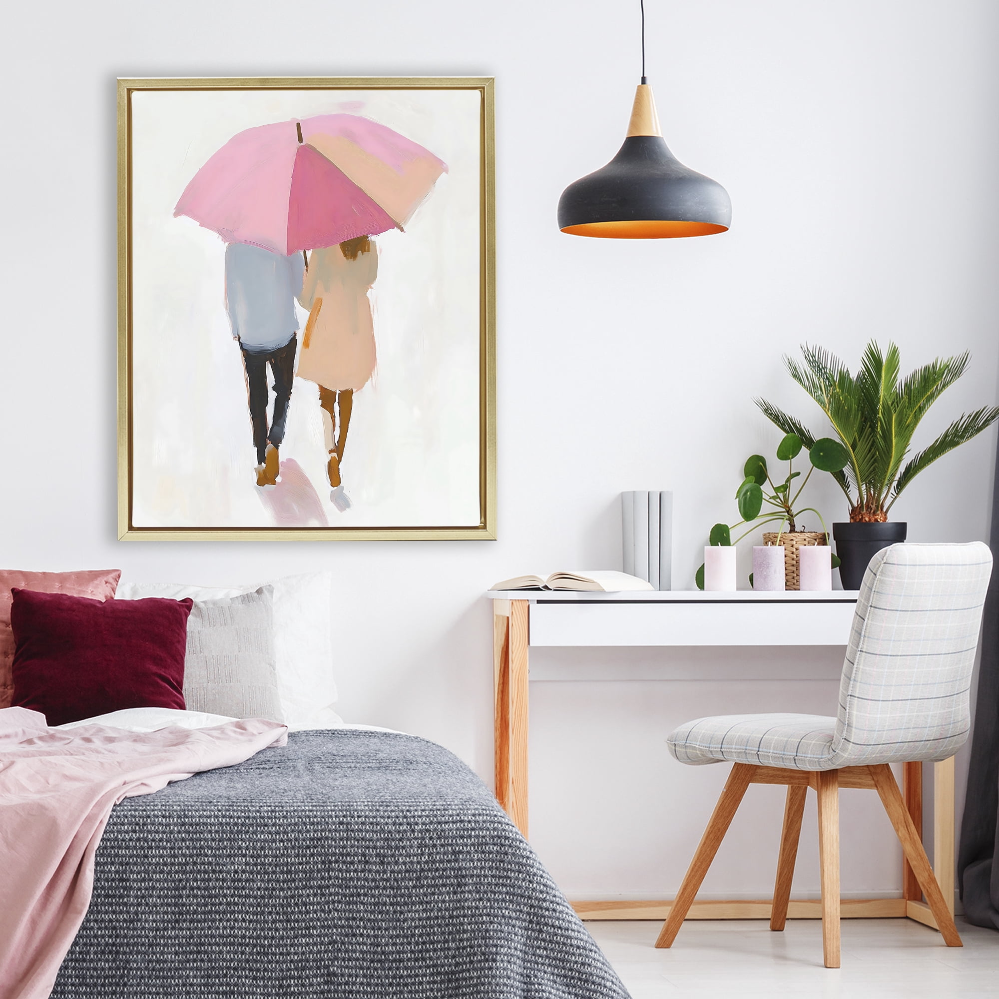 Stupell Industries Couple Stroll Under Umbrella Gold Framed Floater Canvas Wall Art, design by The Prints Vibe