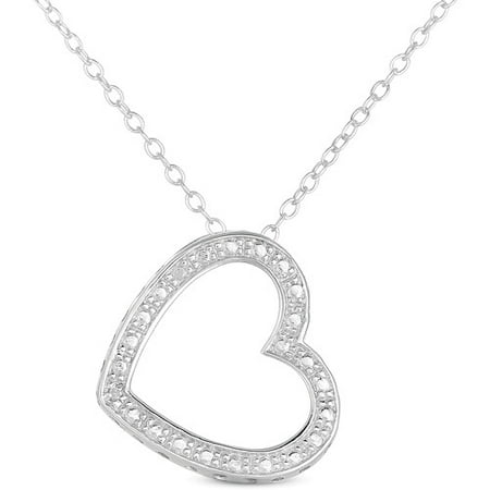 Diamond-Accent Sterling Silver Heart Pendant, 18"
