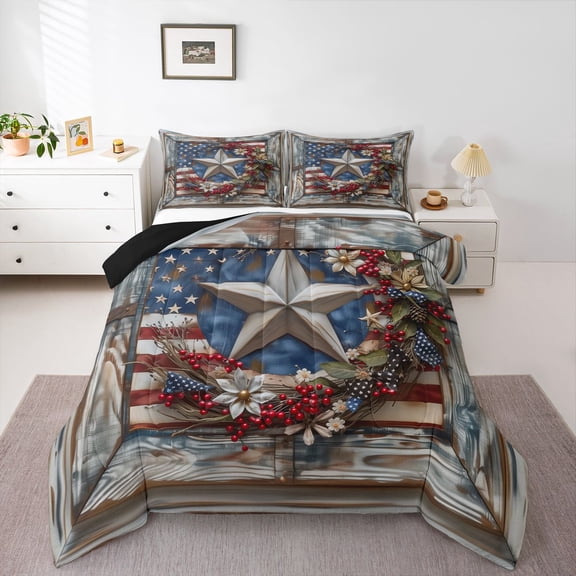 Homewish Texas Stars Bedding Comforter Set 2pcs for Teens Boys Girls,Retro American Flag Twin Comforter Sets Microfiber,Lodge Cabin Breathable Bedding Set,Breathable Home Decor,Reversible