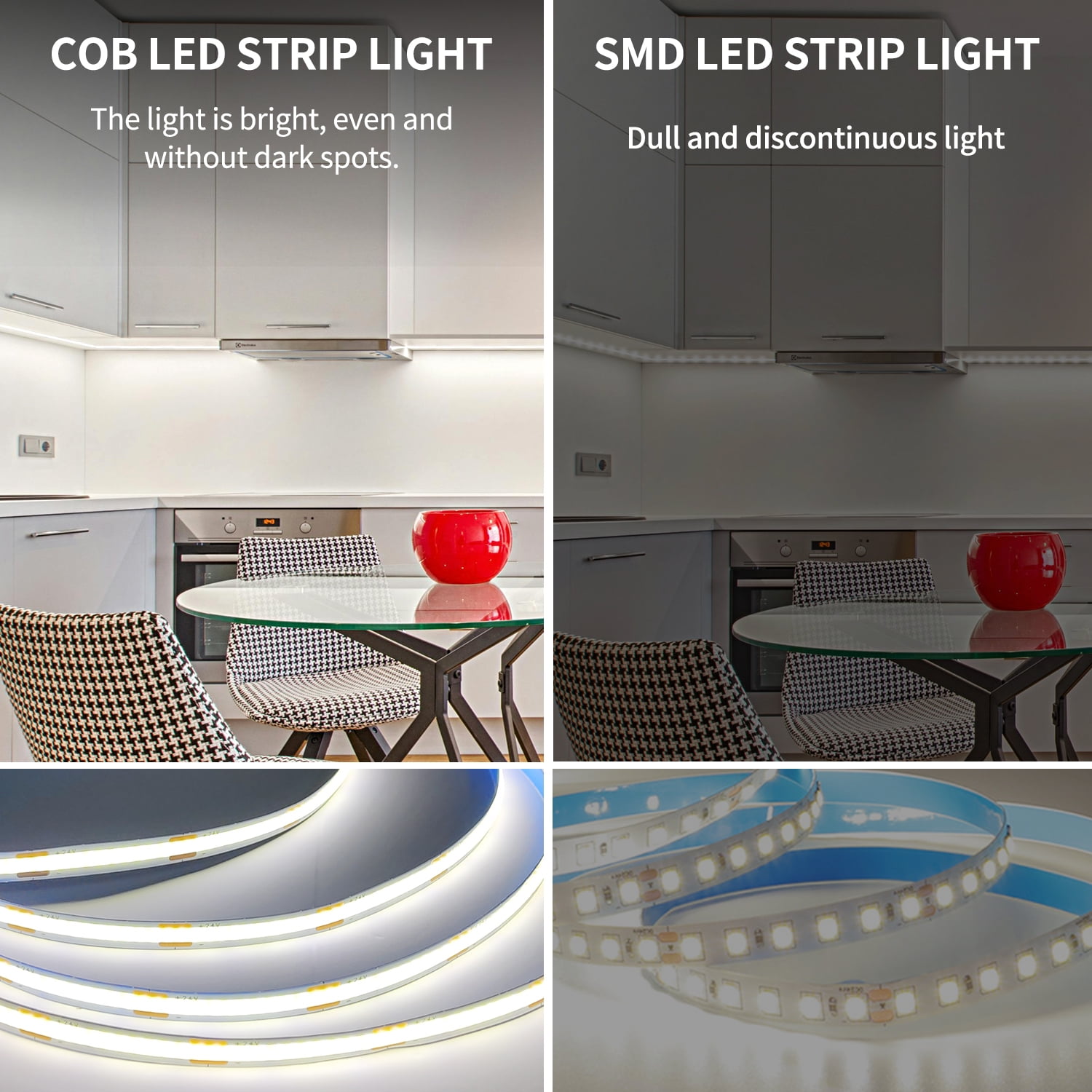 COB LED Strip Lights 50ft,6000K DC 24V Dimmable White Flexible LED Rope Lights for Bedroom,with Remote and app Control LED Lights Strip for Living Room, Shelf, Cabinet