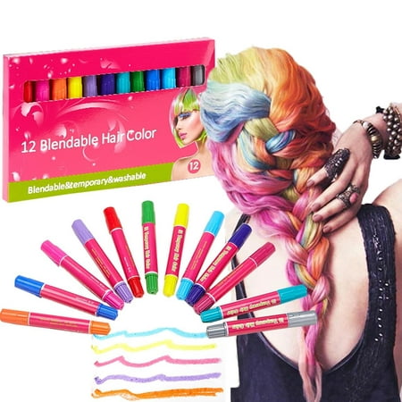 CCbeauty Hair Chalk for Girls 12 Colors Set Non-Toxic Washable Temporary Hair Color Hair Chalk Pens for Hair Dye Best Gift for Kids 12 color