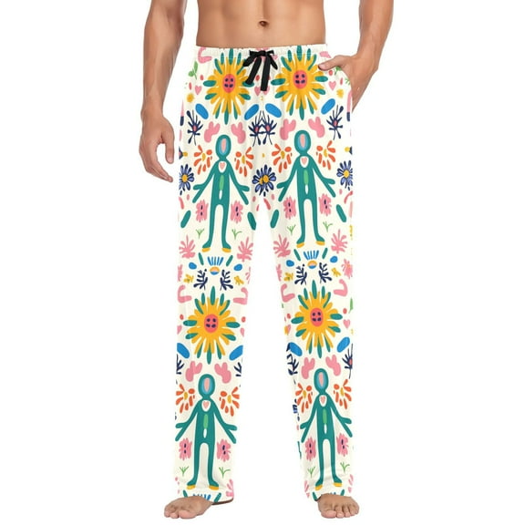 FORMRS Mens Pajama Pants with Pockets Sleepwear Lounge Bottoms Sizes S-2XL, Abstract Floral